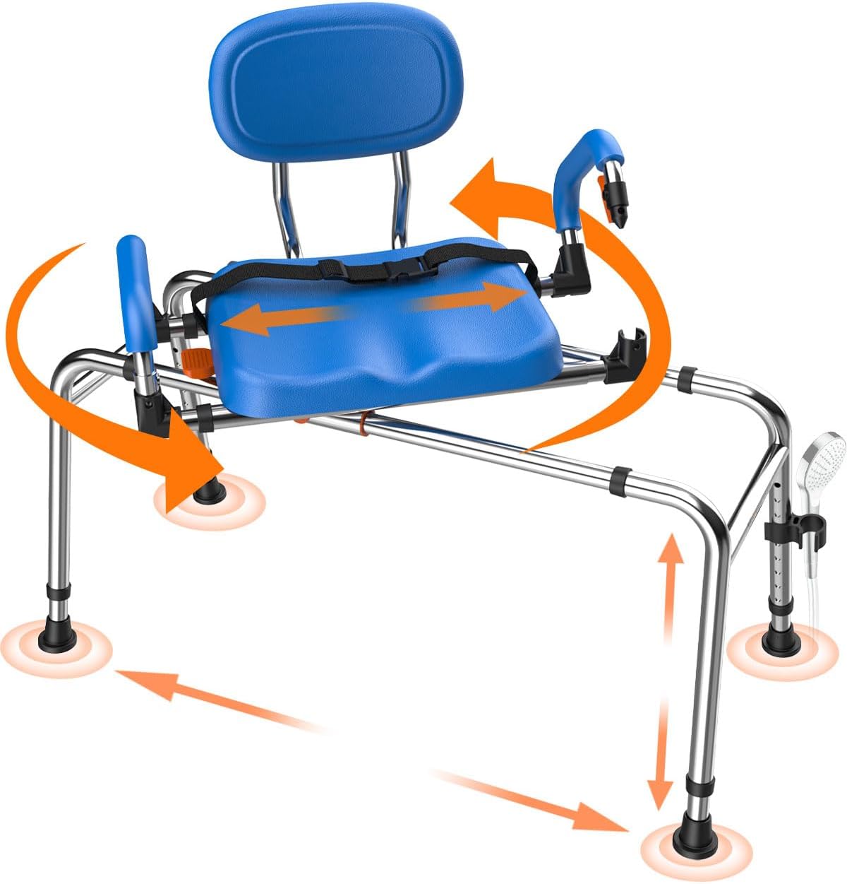 Sliding Shower Chair with 360° Swivel Seat, 450 LB Heavy-Duty Tub Transfer Bench, Adjustable Height & Width, Bathtub Shower Seat for Seniors & Adults