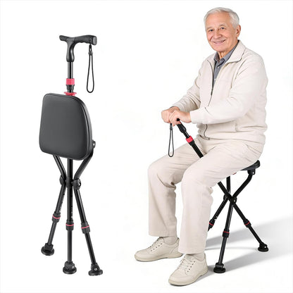 Cane with Seat, Adjustable Unisex Cane with Seat Folding Lightweight