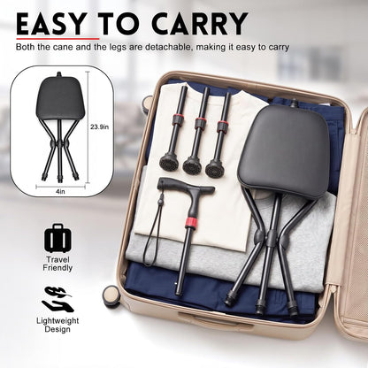 Cane with Seat, Adjustable Unisex Cane with Seat Folding Lightweight