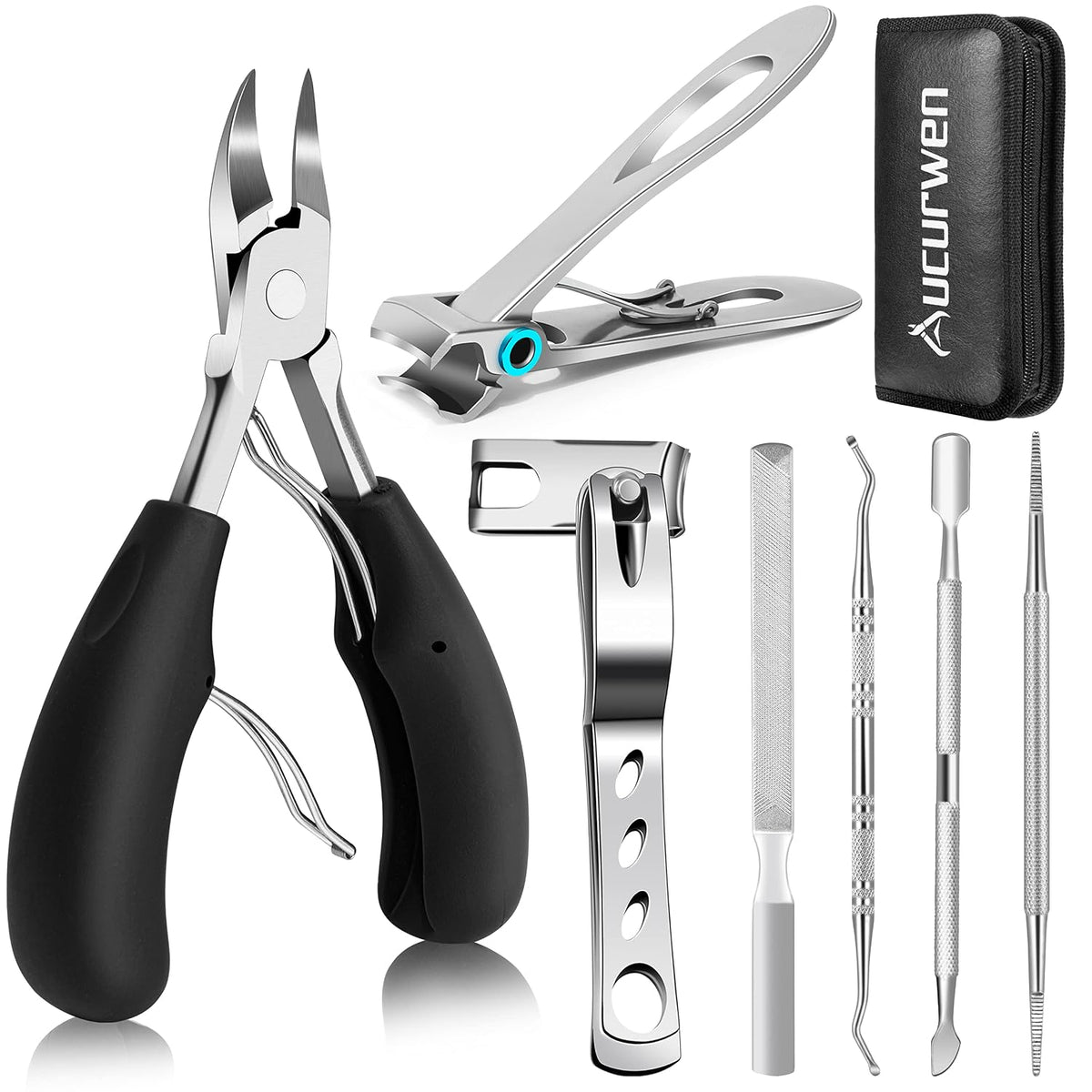 Toenail Clippers for Seniors Thick Toenails, Heavy Duty Toe Nail Clippers Adult Thick Nails Long Handle, Large Toenail Clippers for Thick Nails 7Pcs