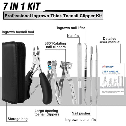 Toenail Clippers for Seniors Thick Toenails, Heavy Duty Toe Nail Clippers Adult Thick Nails Long Handle, Large Toenail Clippers for Thick Nails 7Pcs