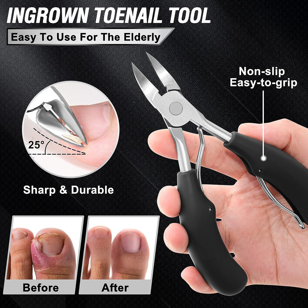 Toenail Clippers for Seniors Thick Toenails, Heavy Duty Toe Nail Clippers Adult Thick Nails Long Handle, Large Toenail Clippers for Thick Nails 7Pcs