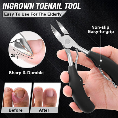 Toenail Clippers for Seniors Thick Toenails, Heavy Duty Toe Nail Clippers Adult Thick Nails Long Handle, Large Toenail Clippers for Thick Nails 7Pcs